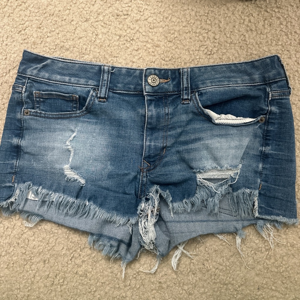 Express Blue Distressed Jean Shorts
